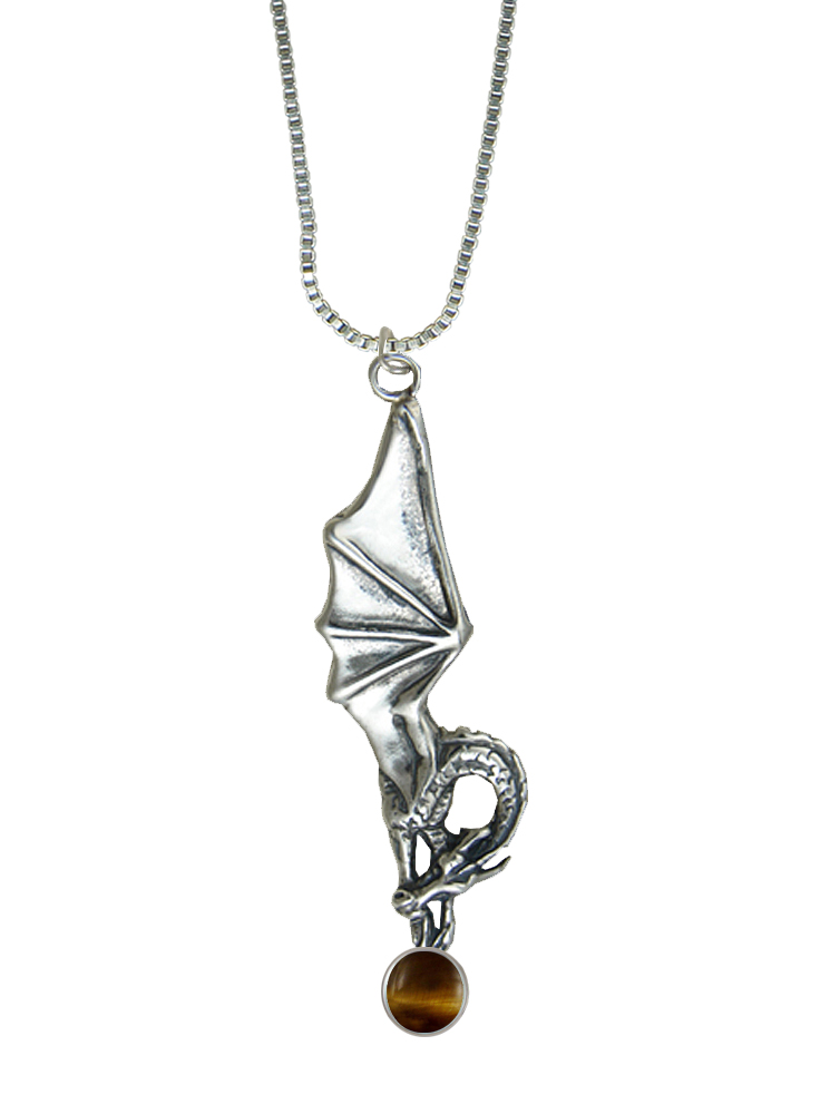 Sterling Silver Sleeping Dragon Pendant With Tiger Eye